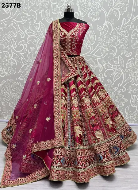 2577b & 2577c By Anjani Art Velvet Fancy Dori Work Sequins Embroidery Work Bridal Lahenga Choli Wholesalers In Delhi